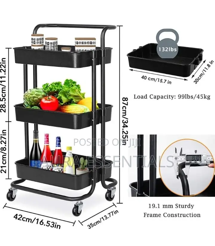 Armrest Slim Rolling Storage Rack Trolley