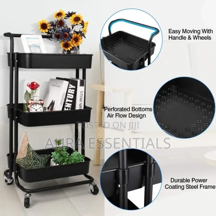Armrest Slim Rolling Storage Rack Trolley
