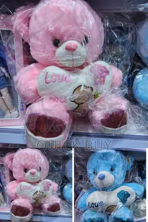 Fur Teddy Bear With I Love Heart Pink and Blue