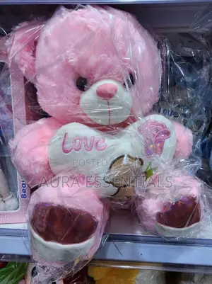 60cm Fur Teddy Bear With I Love Heart Pink and Blue
