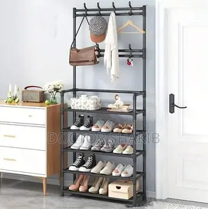 Multifunctional 2 in 1 Entryway Hall Tree 5 Tier Shoes Rack