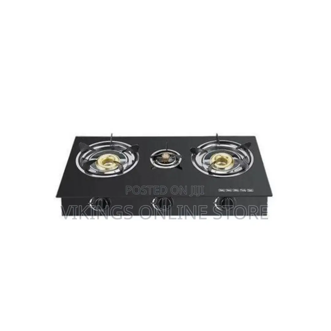 3 Burner Tempered Glass Gas Stove Automatic Ignition -Black