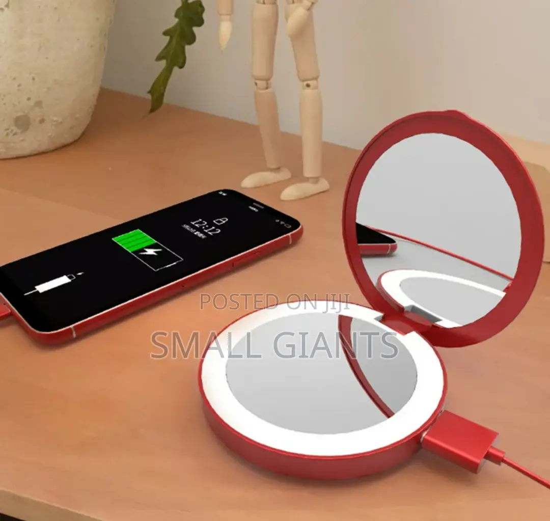 Portable Mini LED Light Tri-Fold Power Bank Makeup Mirror