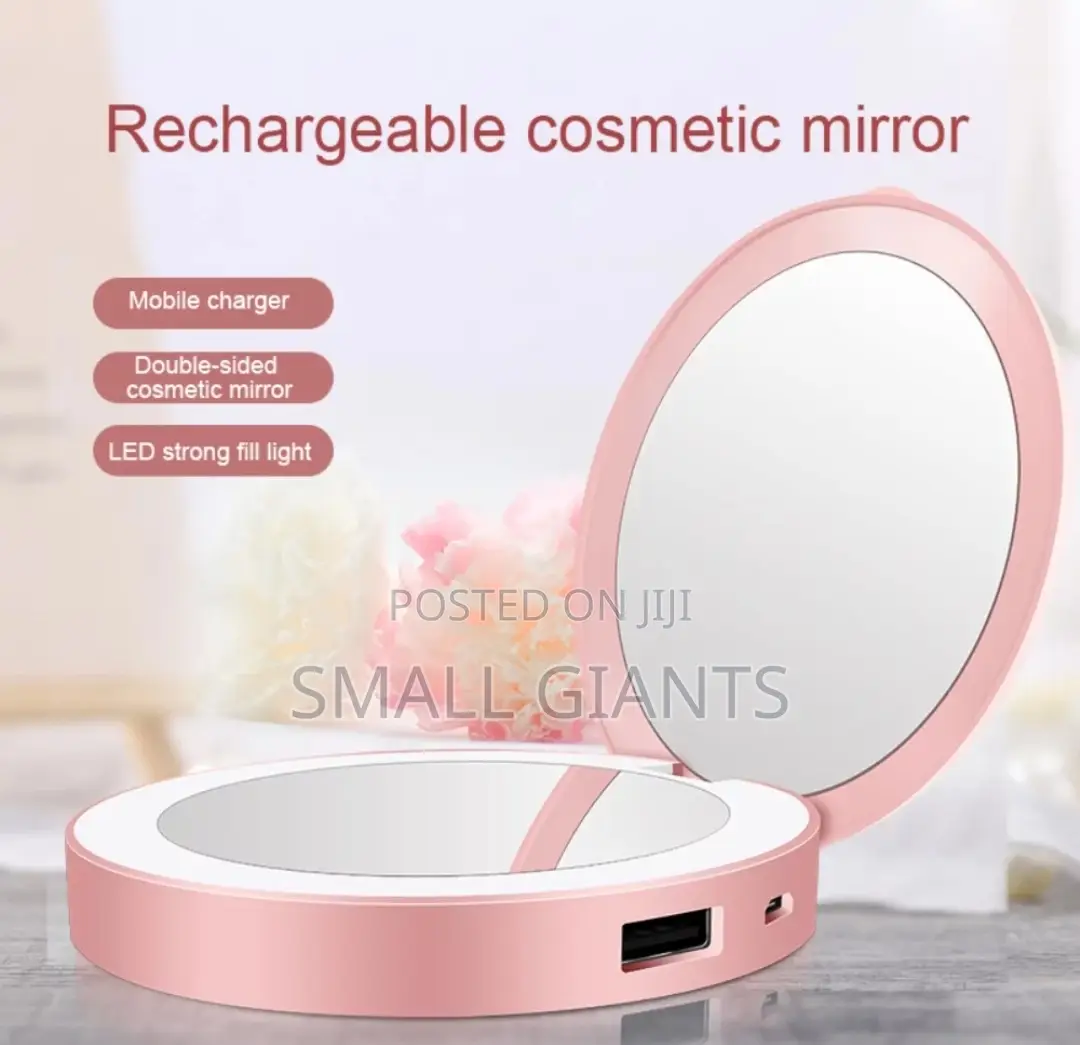 Portable Mini LED Light Tri-Fold Power Bank Makeup Mirror
