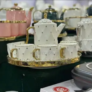 Rotating Tray, Cups and Kettle Gold White