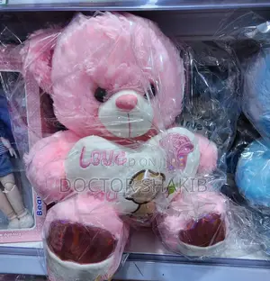60cm Fur Teddy Bear With I Love and Blue Heart Pink