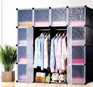 4 Column Plastic Closet Wardrobe-Blue, Pink, Black