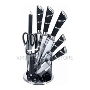 9 PCS Kitchen Knife Set With 360° Rotating Acrylic Stand,