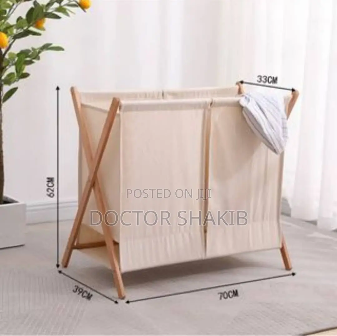 Solid Wood Hamper Foldable Dirty Clothes Storage Basket