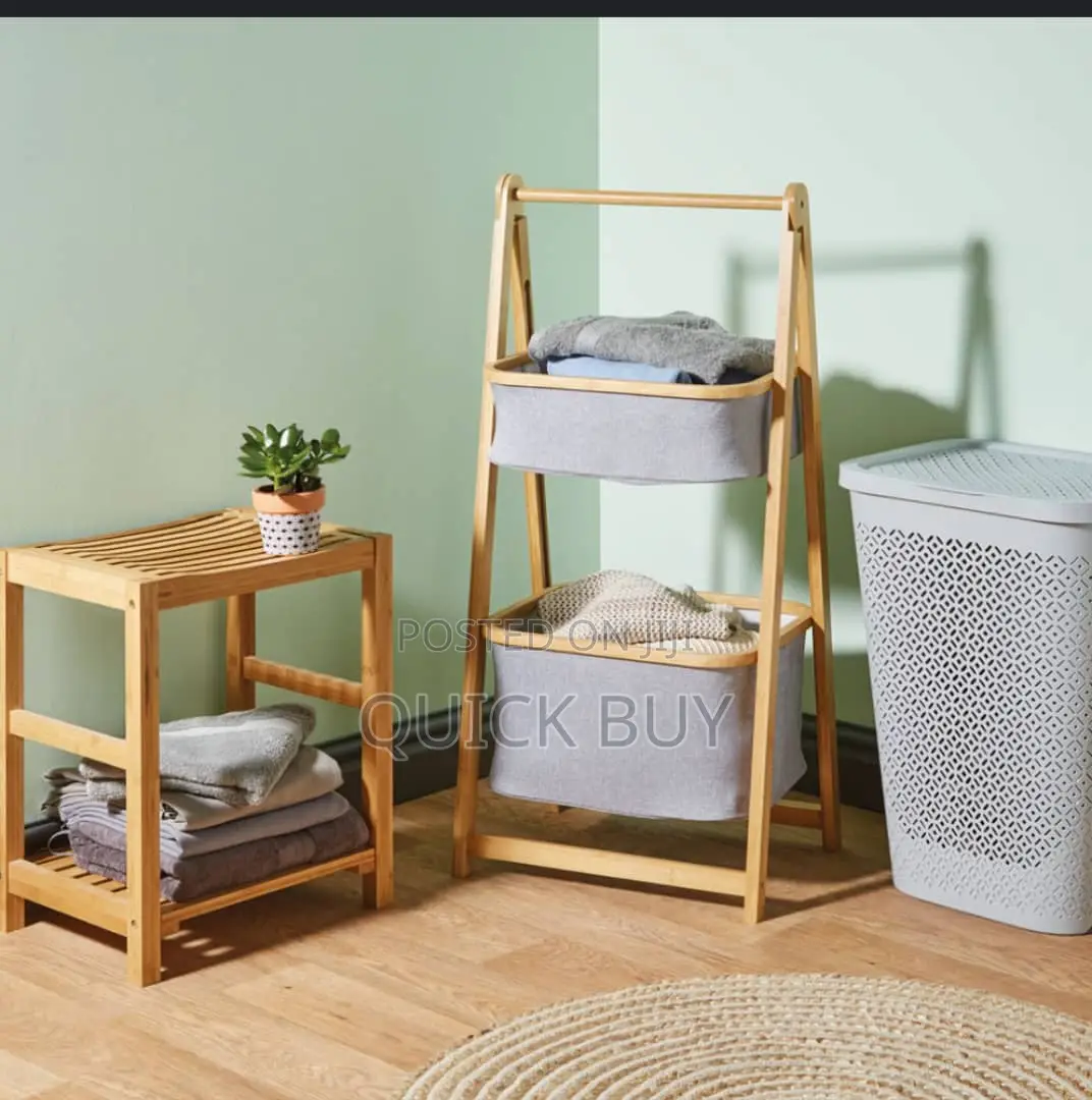 Collapsible Linen Laundry Basket Bin With Bamboo Handles