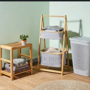 Collapsible Linen Laundry Basket Bin With Bamboo Handles