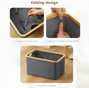 Collapsible Linen Laundry Basket Bin With Bamboo Handles