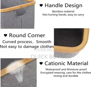 Collapsible Linen Laundry Basket Bin With Bamboo Handles