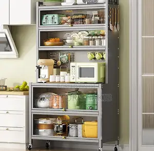 6-tier Kitchen Rack With Microwave Stand, Wheels Flip Door