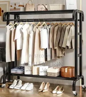Double Rods Clothing Rack With Shoe Rack Shelf