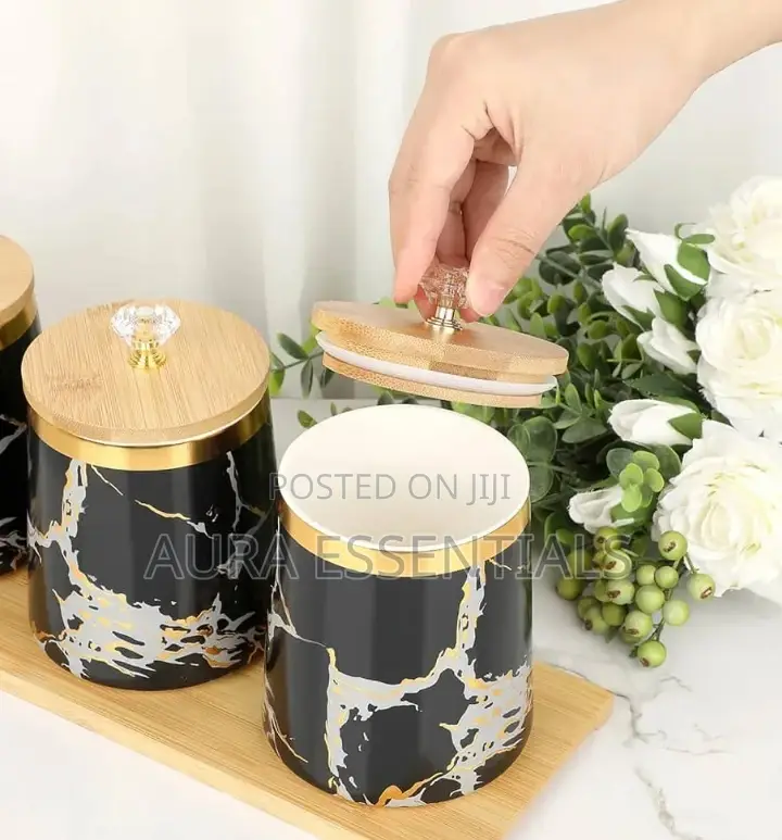 3 Air Tight Storage Canister Set With Wooden Base