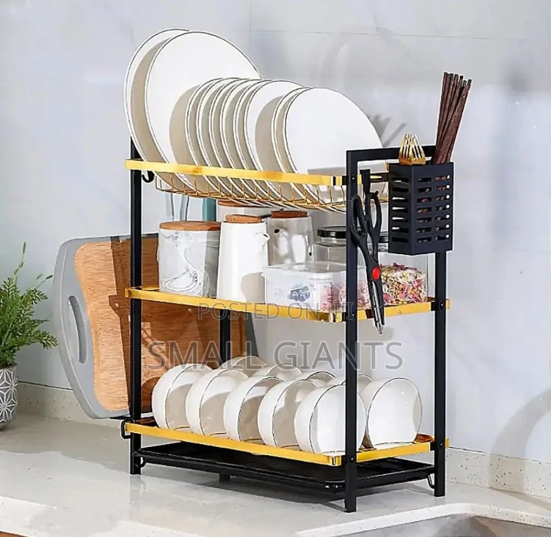 3-Tier Kitchen Rack With a Side Holder Drain Tray
