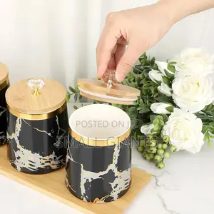 3 Air Tight Storage Canisters Set With Wooden Bamboo Tray
