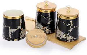 3 Air Tight Storage Canisters Set With Wooden Bamboo Tray