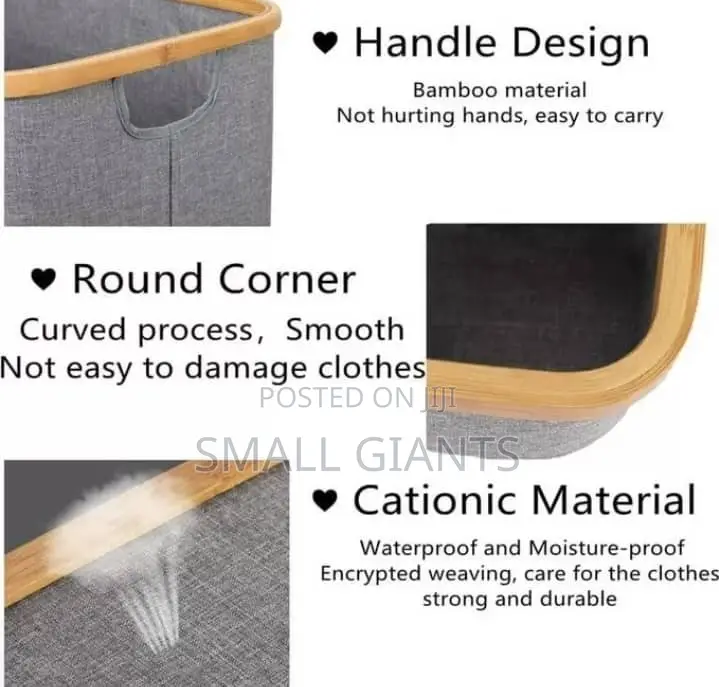 Laundry Basket With Bamboo Handles (Collapsible)