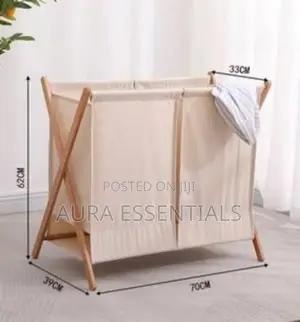 Collapsible Wood X-Frame Double Laundry Hamper Sorter