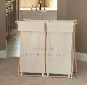 Collapsible Wood X-Frame Double Laundry Hamper Sorter