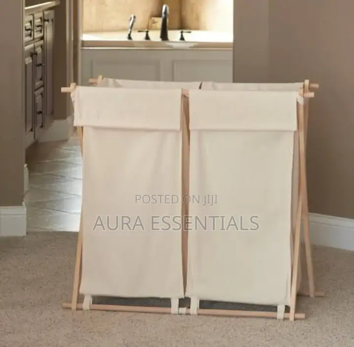 Collapsible Wood X-Frame Double Laundry Hamper Sorter