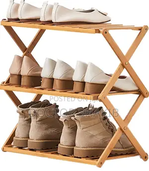 Simple and Stylish 3 Layered Foldable Bamboo Shoe Rack