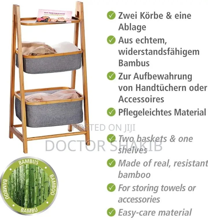 1pc Bamboo Polyester Double Laundry Shelf 45x32x98 Rack