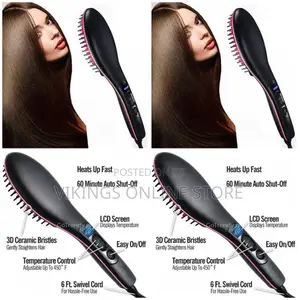 3 Ln1 Fast Ceramic Styling Hair Straightener Brush - Black.