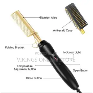 Electric Ceramic Hot Comb, Straightening Comb, -Gold