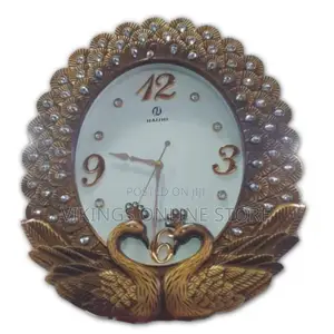 Silent Non Ticking Peacock Stylish Wall Clock - Gold