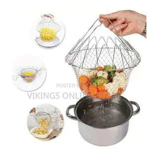 1pc Stainless Steel French Fries Drainer Basket Foldable