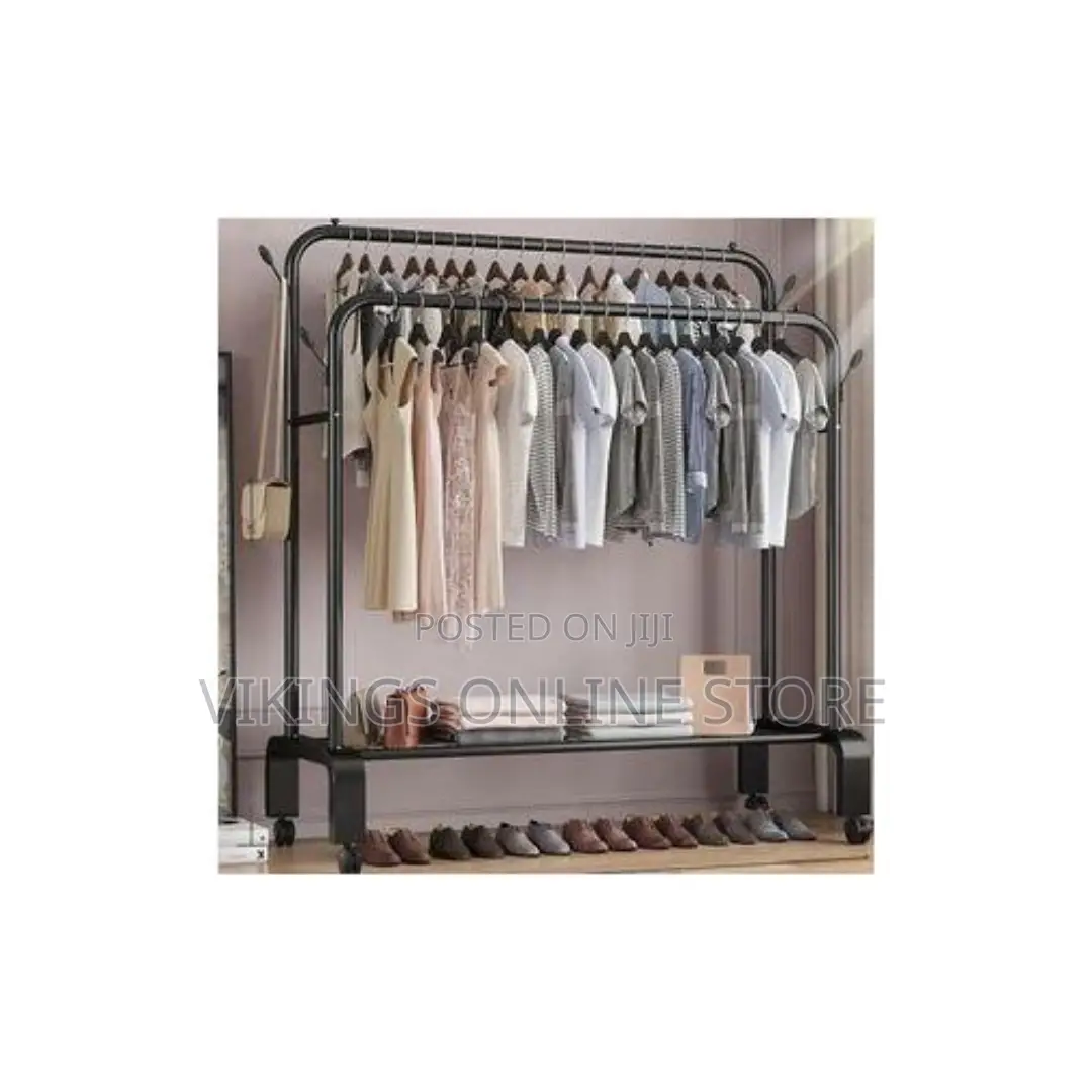 Carbon Steel Double Pole Coat Rack Clothes Drying Rail