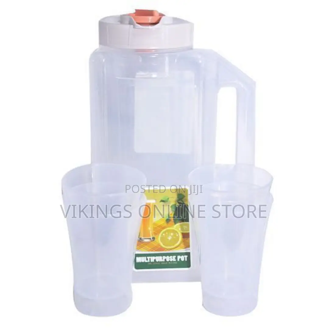 Plastic Water Fridge Bottle With 4 Glass, 1.5L - Whit