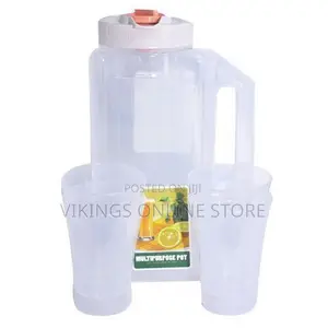 Plastic Water Fridge Bottle With 4 Glass, 1.5L - Whit