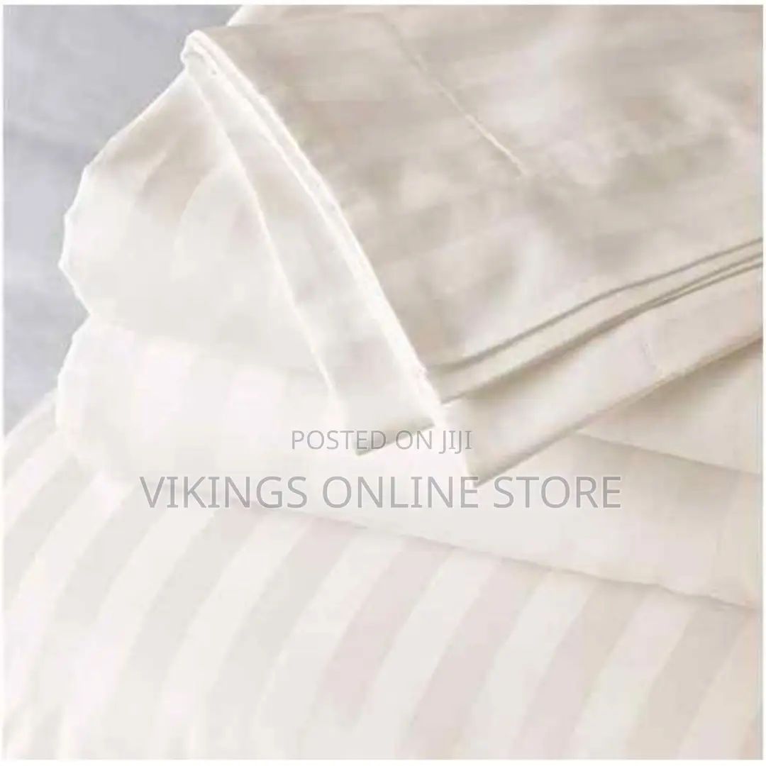 5*6 Strips Double Cotton Bed Sheets- Cream