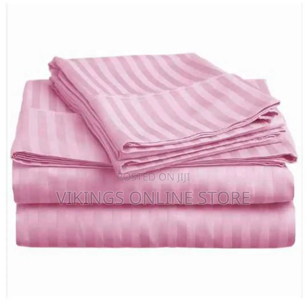 5*6 Strips Double Cotton Bed Sheets- Pink