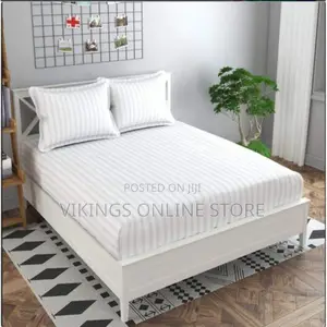 5*6 Strips Double White Cotton-Satin Bed Sheets