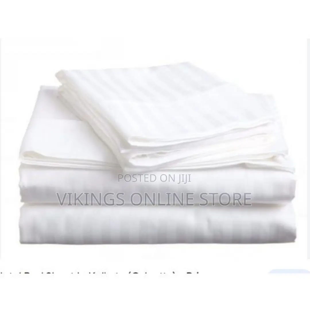 5*6 Strips Double White Cotton-Satin Bed Sheets