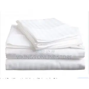 5*6 Strips Double White Cotton-Satin Bed Sheets