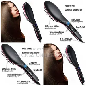 3 Ln1 Electric Styling Hair Straightener Brush - Black.