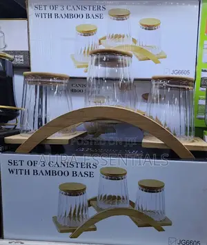 Unique Set of Canister With Bamboo Base