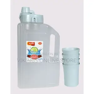 3L Water Fridge Bottle With 4 Glasses - Cover Color Varies