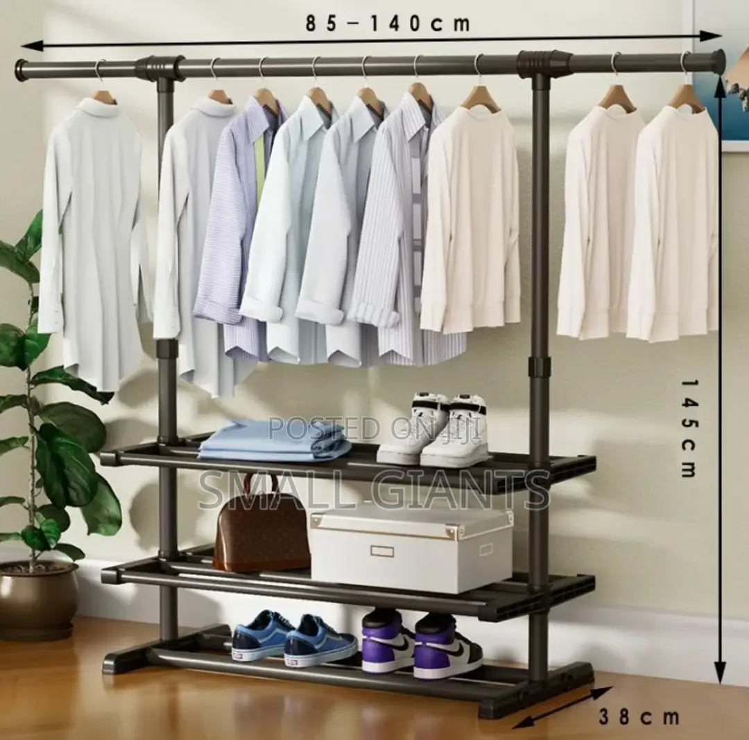 Single Pole Cloth Hanger With 3 Layers Storage Organizer