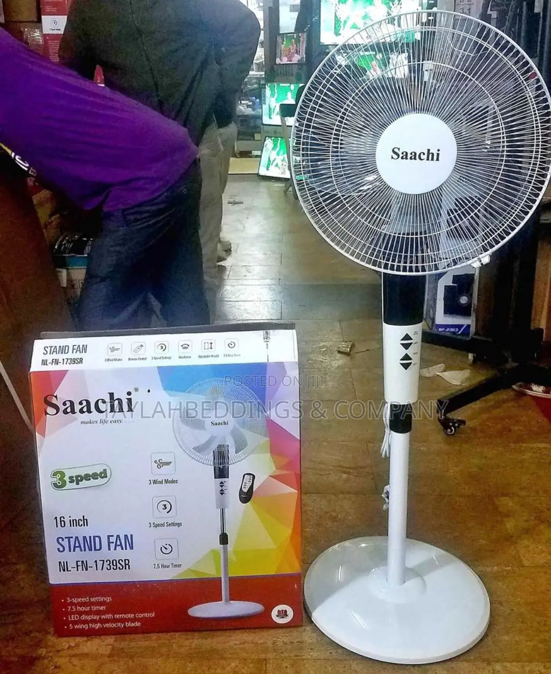 Saachi 16 Inch Stand Fan With Remote Control, 3 Speed,