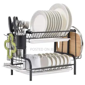 2 Layers All Black Stainless Steel Dish Rack