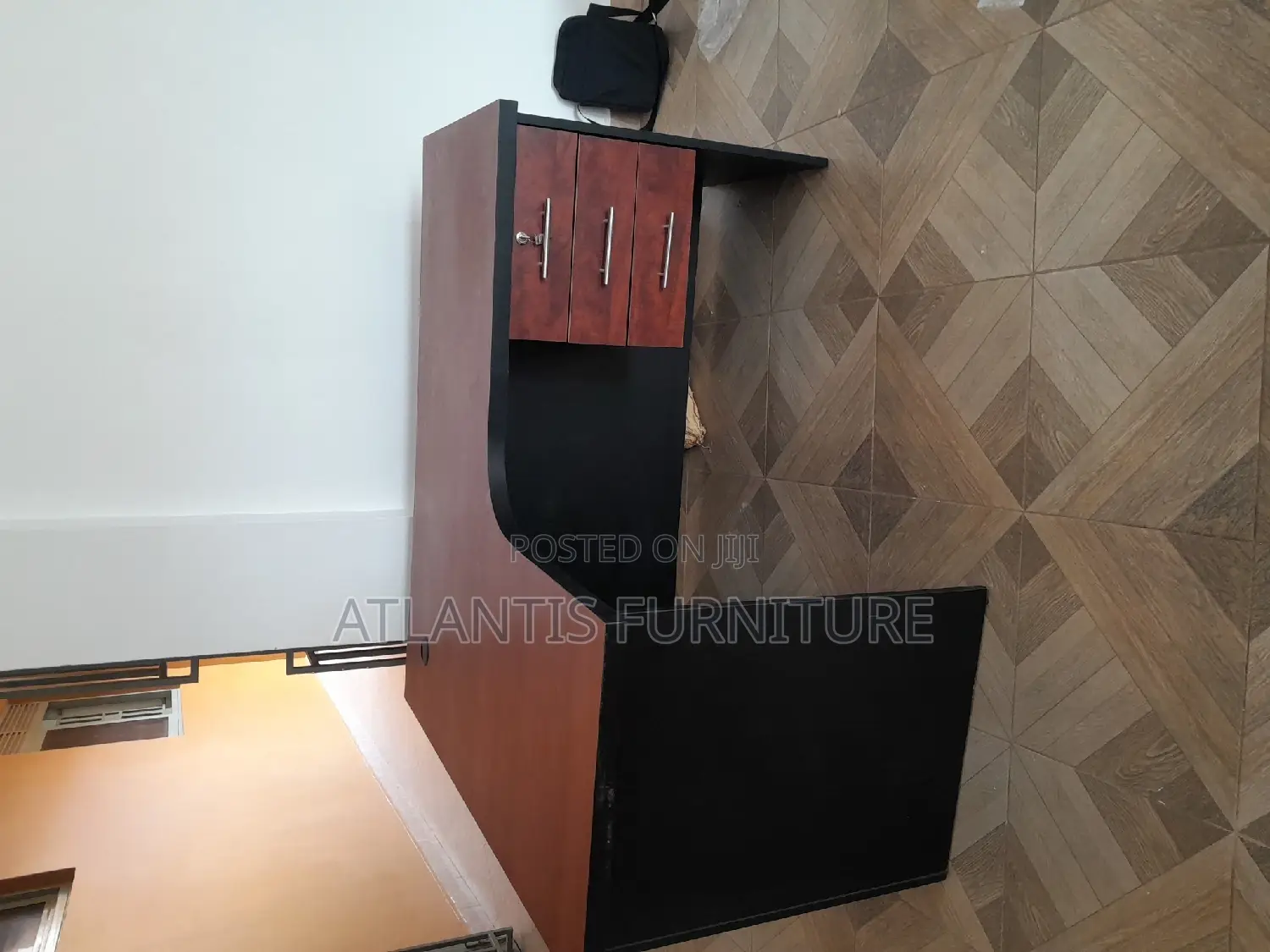 Brown L Shape Three Drawer Desk