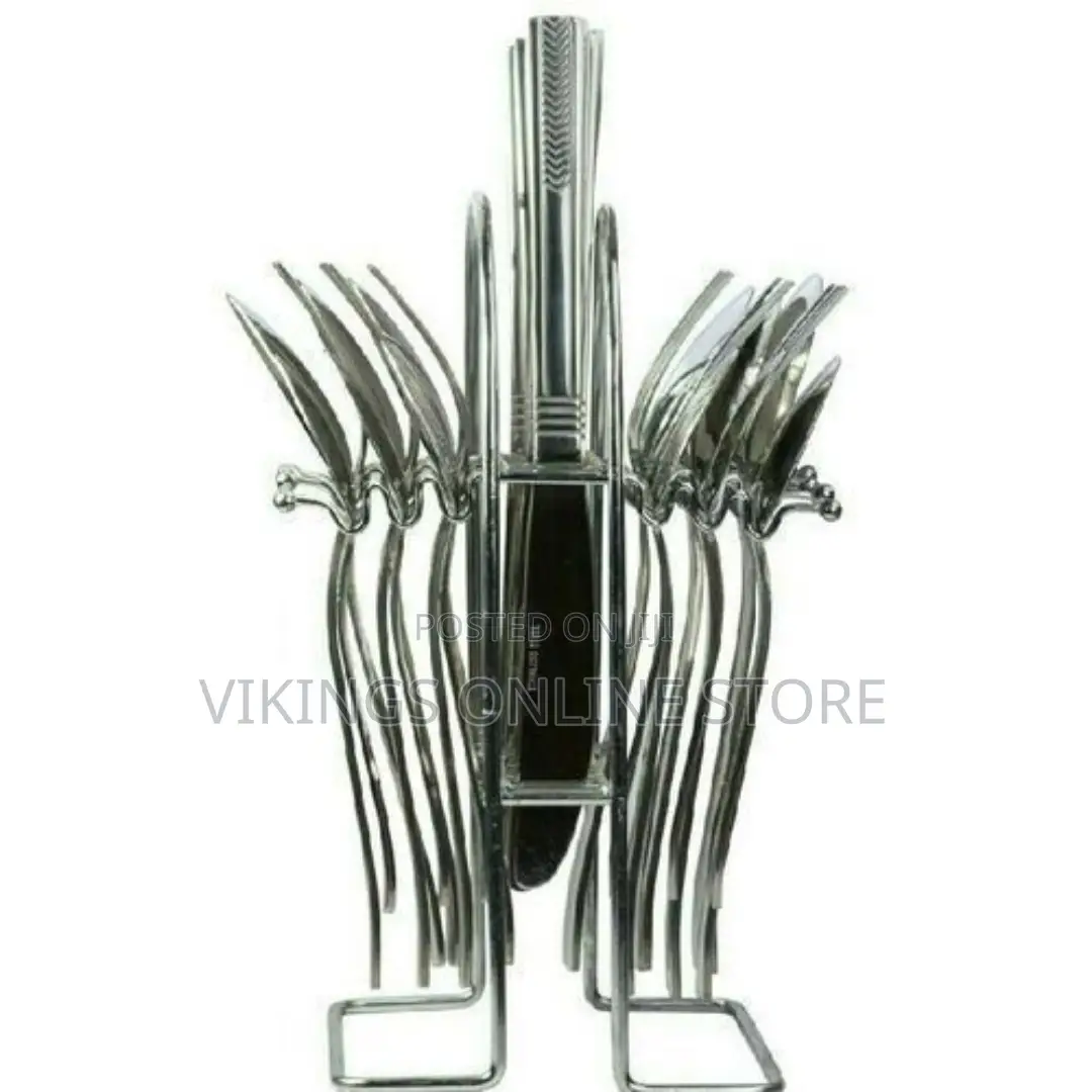 Set of Cutlery and a Holder Stand - Silver