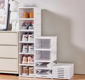 New White Stackable Plastic Shoe Storage Organizer Rack